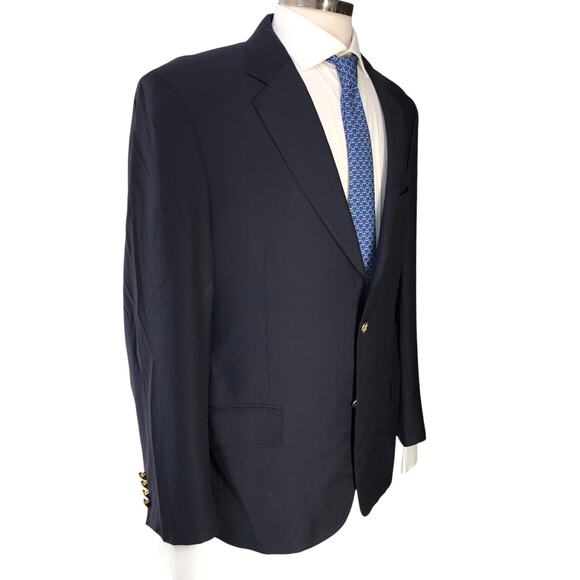 Jos A Bank Signature Gold Mens Size 42R Blazer Jacket Classic Navy Gold Buttons - Picture 9 of 16